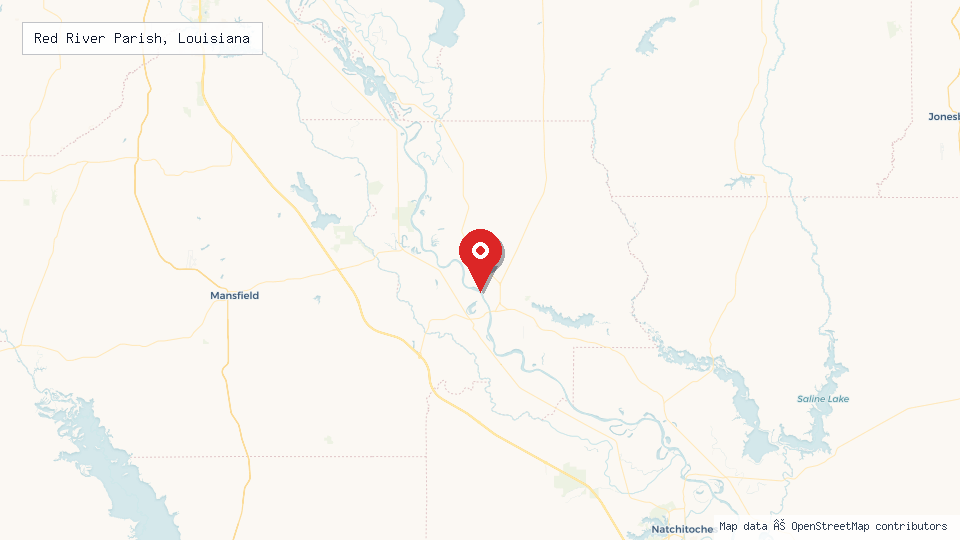Street map of Red River Parish, Louisiana with location pin