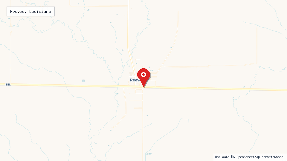 Street map of Reeves, Louisiana with location pin
