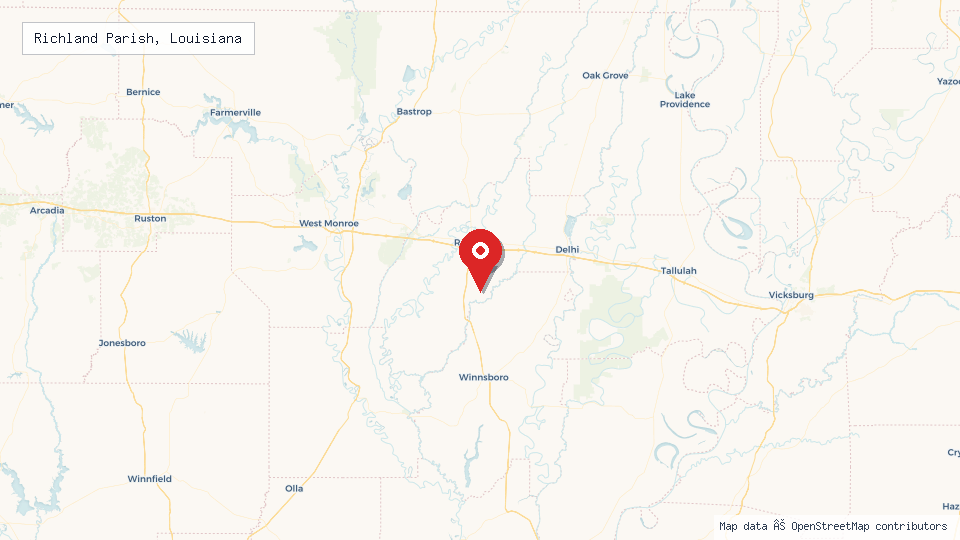 Street map of Richland Parish, Louisiana with location pin
