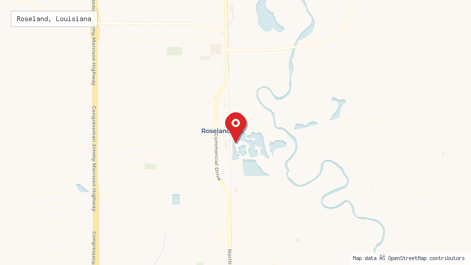 Street map of Roseland, Louisiana with location pin