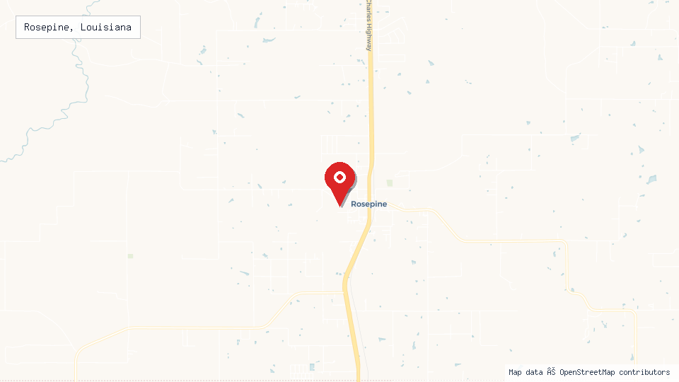 Street map of Rosepine, Louisiana with location pin