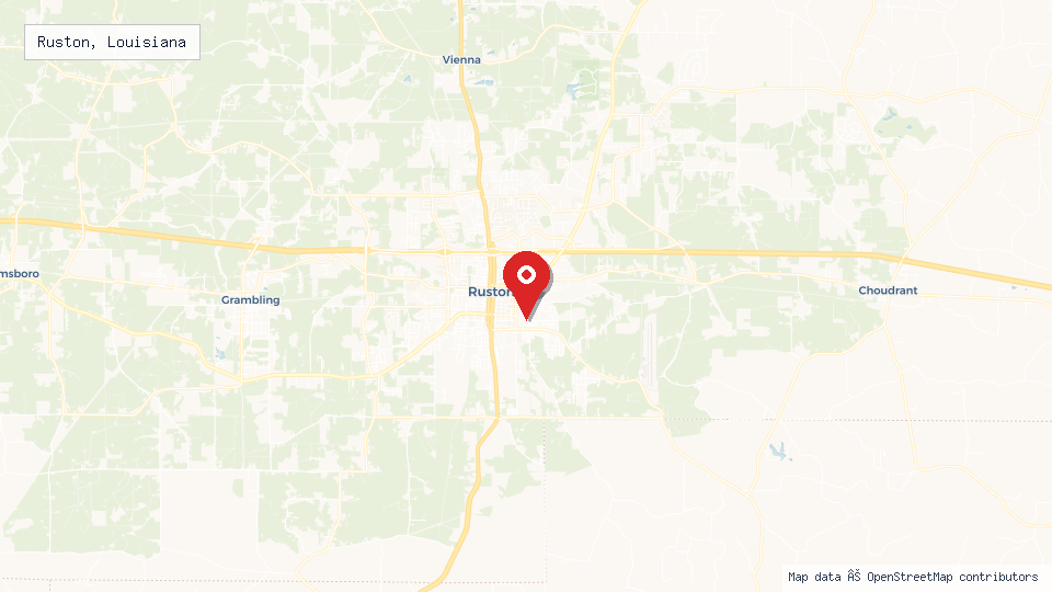 Street map of Ruston, Louisiana with location pin