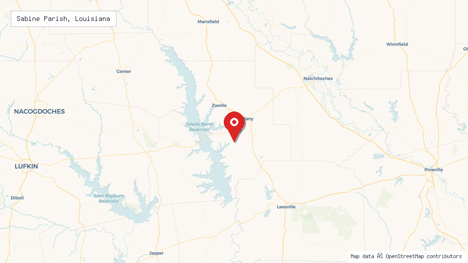 Street map of Sabine Parish, Louisiana with location pin