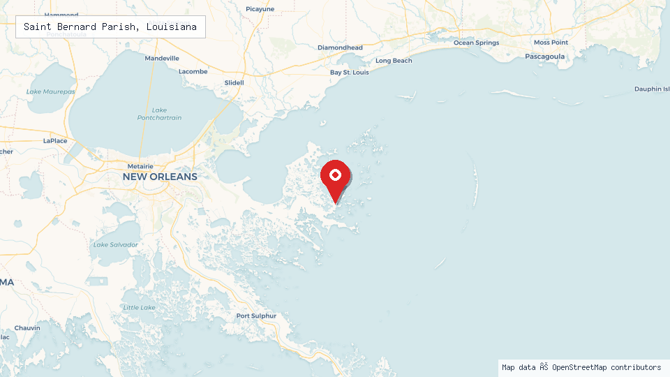 Street map of Saint Bernard Parish, Louisiana with location pin