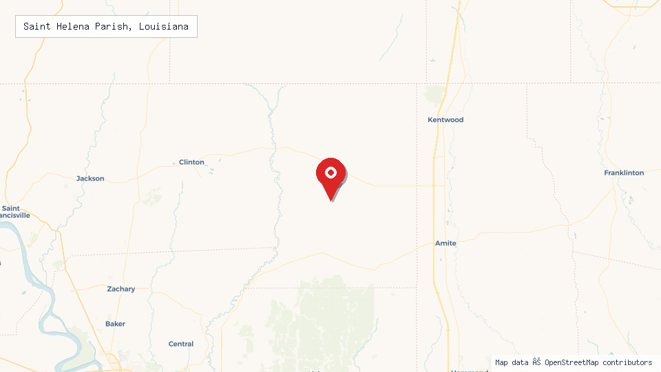Street map of Saint Helena Parish, Louisiana with location pin