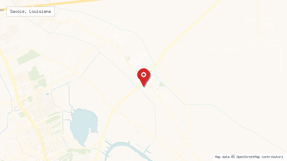 Street map of Savoie, Louisiana with location pin