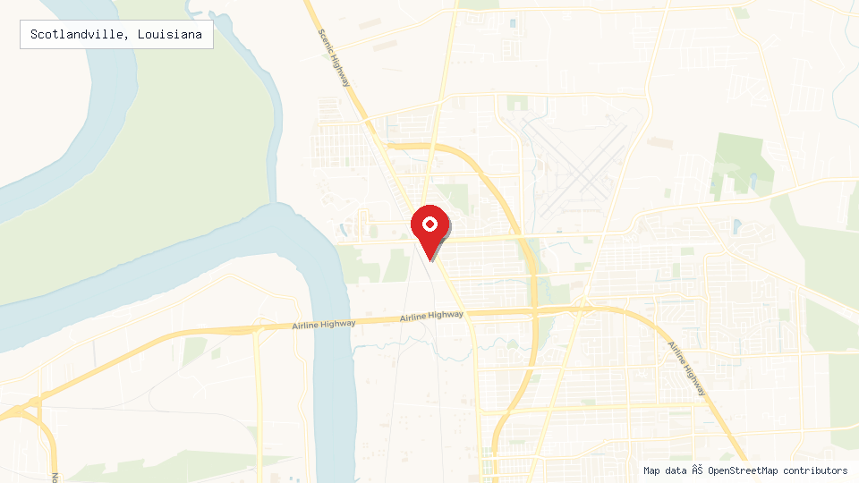 Street map of Scotlandville, Louisiana with location pin