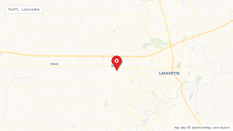 Street map of Scott, Louisiana with location pin
