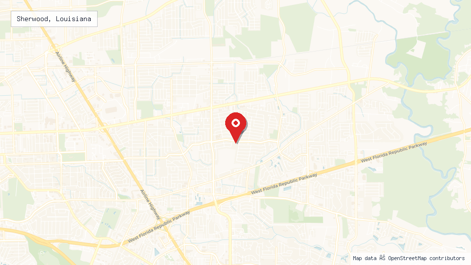 Street map of Sherwood, Louisiana with location pin