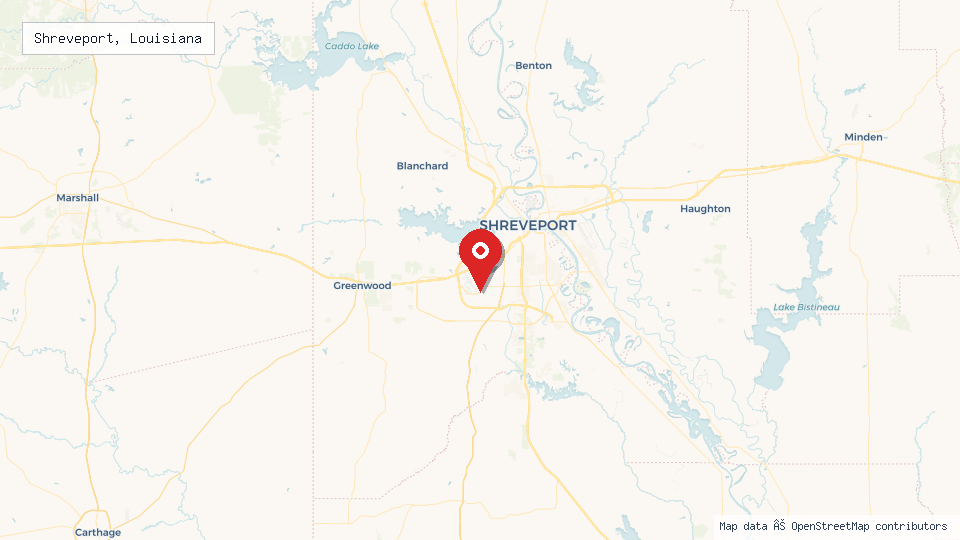 Street map of Shreveport, Louisiana with location pin