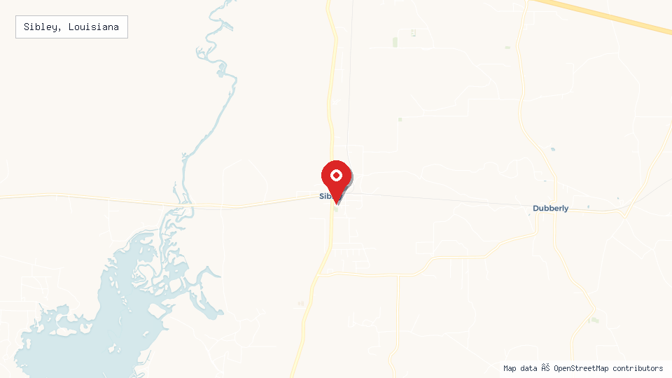 Street map of Sibley, Louisiana with location pin