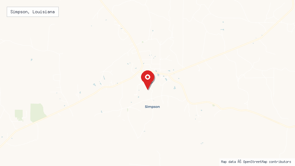 Street map of Simpson, Louisiana with location pin