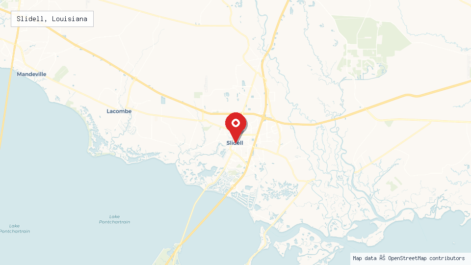 Street map of Slidell, Louisiana with location pin