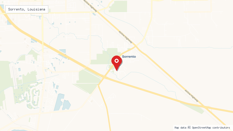 Street map of Sorrento, Louisiana with location pin