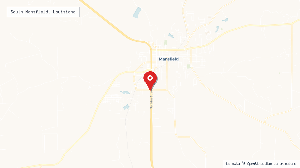 Street map of South Mansfield, Louisiana with location pin