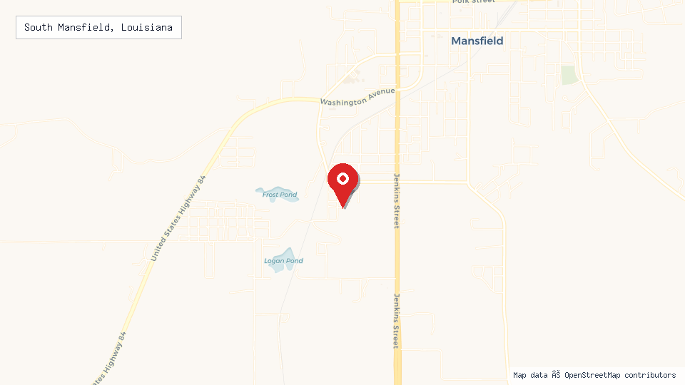 Street map of South Mansfield, Louisiana with location pin