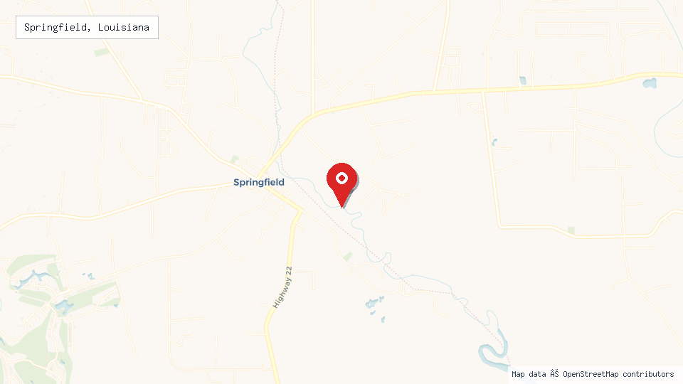 Street map of Springfield, Louisiana with location pin