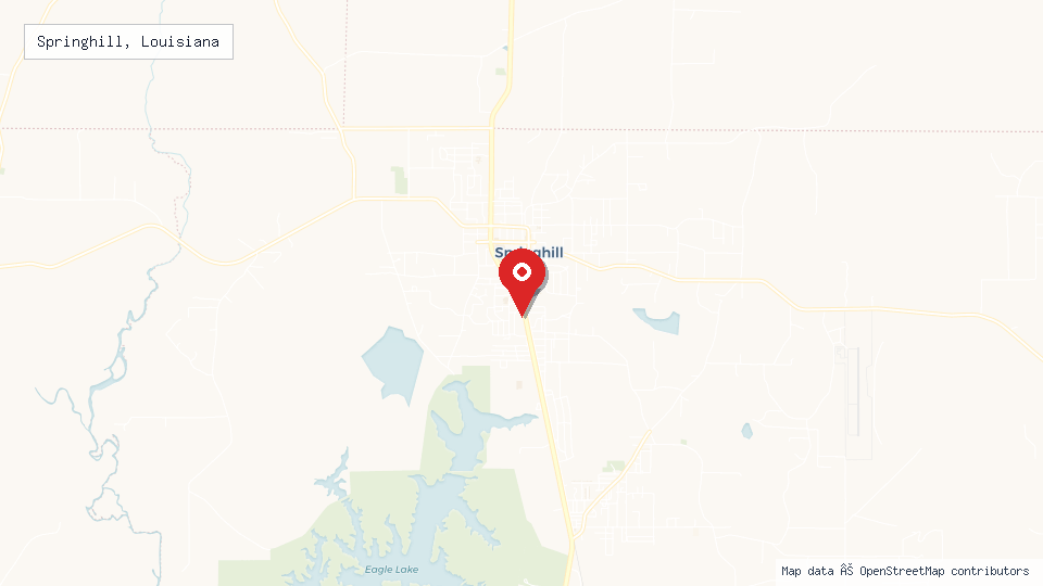 Street map of Springhill, Louisiana with location pin