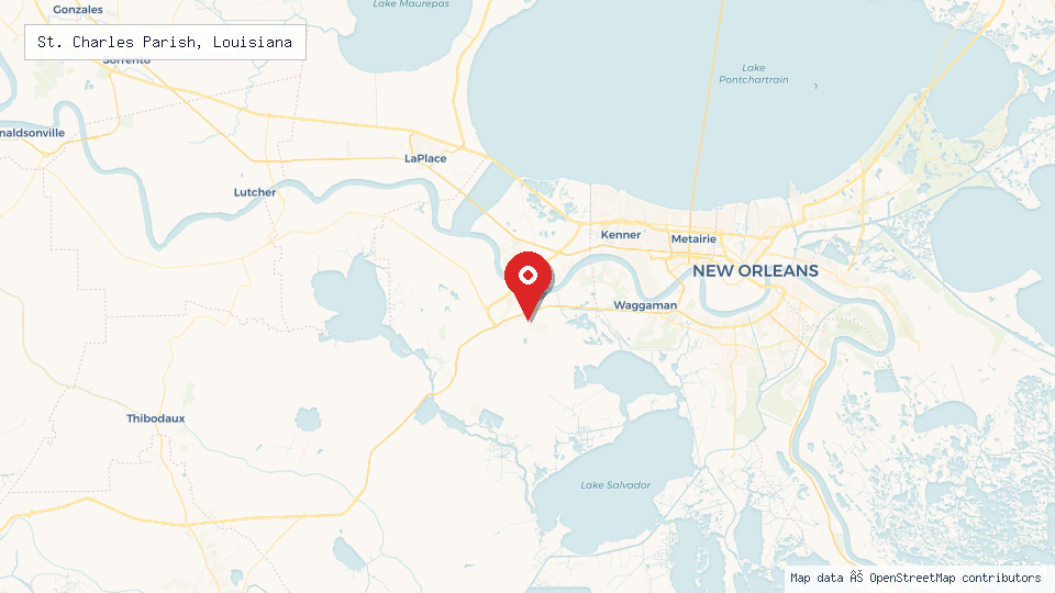 Street map of St. Charles Parish, Louisiana with location pin