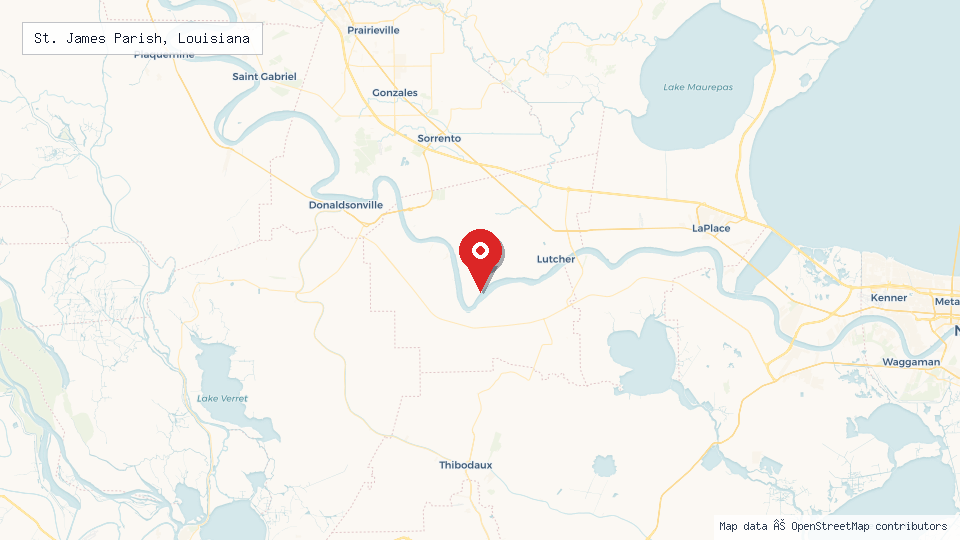 Street map of St. James Parish, Louisiana with location pin