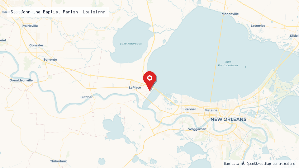 Street map of St. John the Baptist Parish, Louisiana with location pin