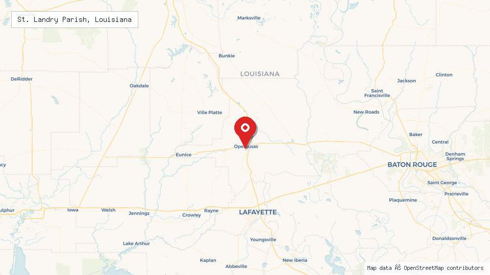 Street map of St. Landry Parish, Louisiana with location pin