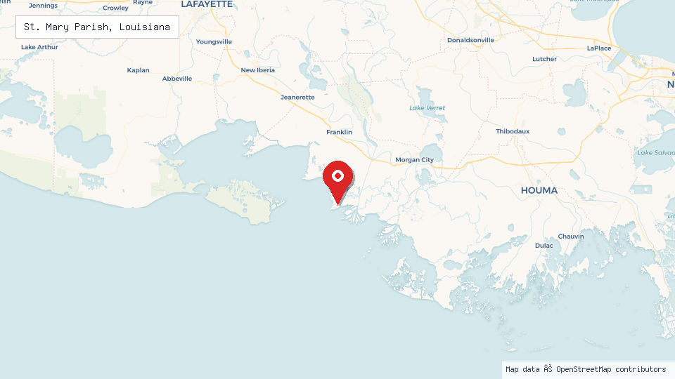 Street map of St. Mary Parish, Louisiana with location pin