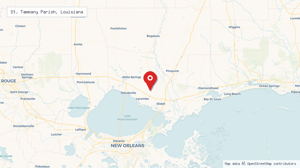 Street map of St. Tammany Parish, Louisiana with location pin