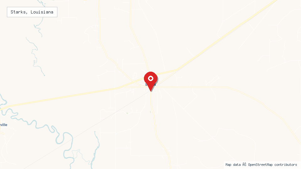 Street map of Starks, Louisiana with location pin