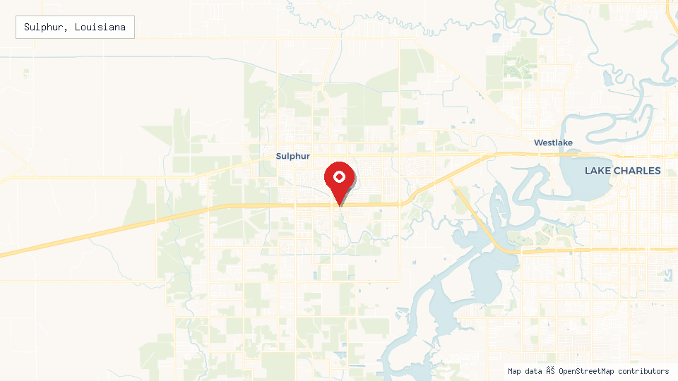 Street map of Sulphur, Louisiana with location pin