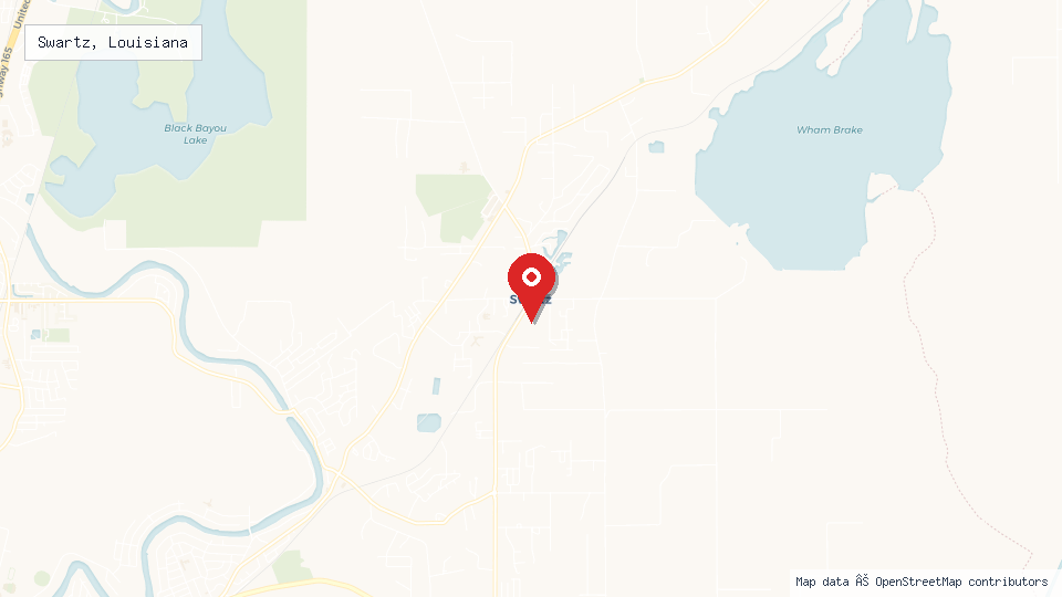 Street map of Swartz, Louisiana with location pin