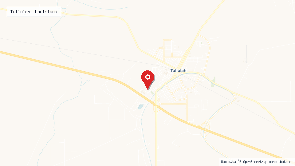 Street map of Tallulah, Louisiana with location pin