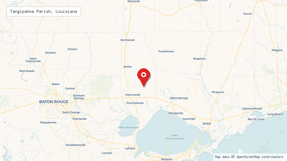 Street map of Tangipahoa Parish, Louisiana with location pin