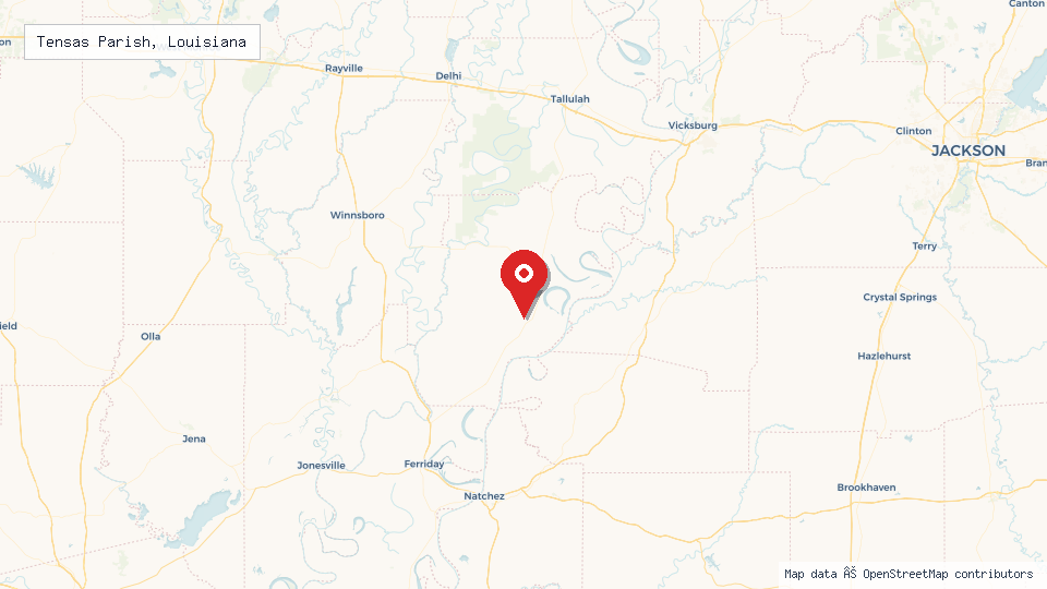 Street map of Tensas Parish, Louisiana with location pin