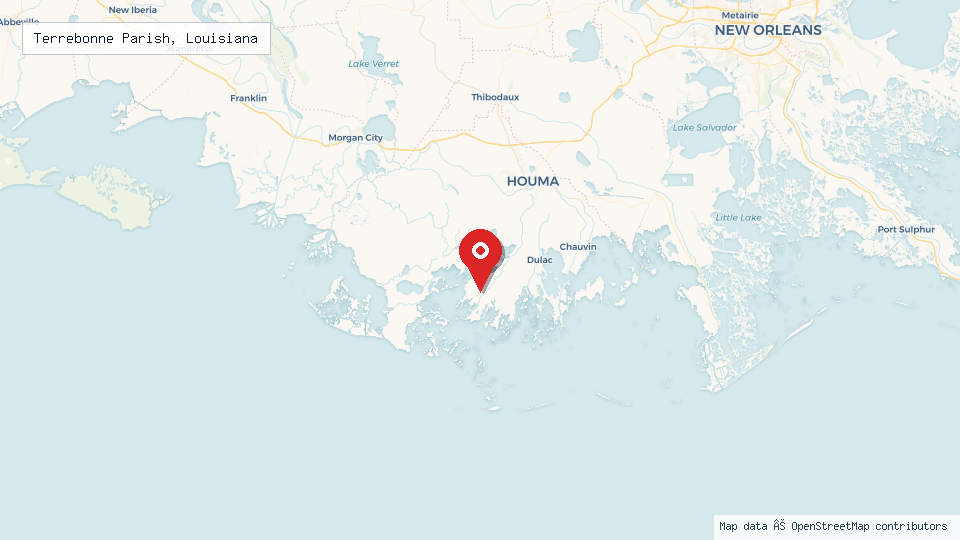 Street map of Terrebonne Parish, Louisiana with location pin