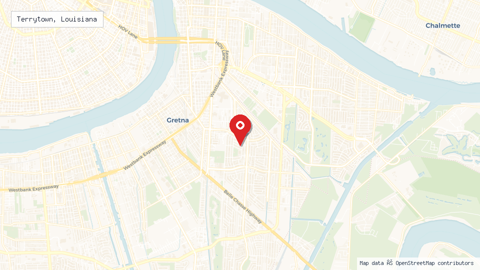 Street map of Terrytown, Louisiana with location pin