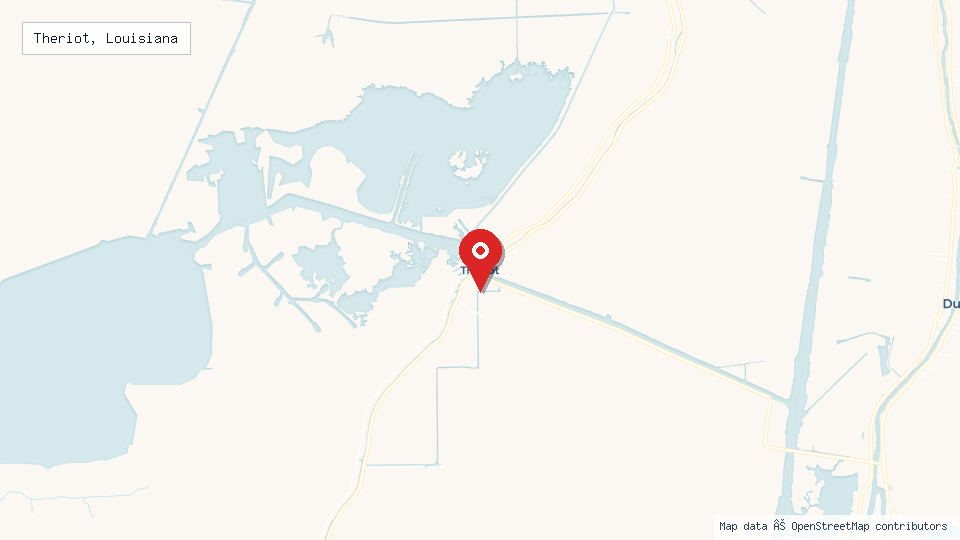 Street map of Theriot, Louisiana with location pin
