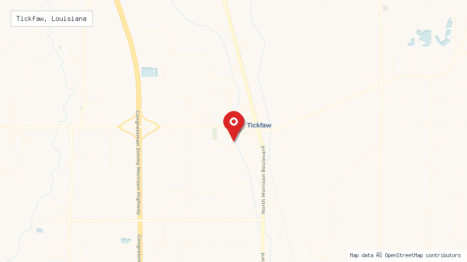 Street map of Tickfaw, Louisiana with location pin
