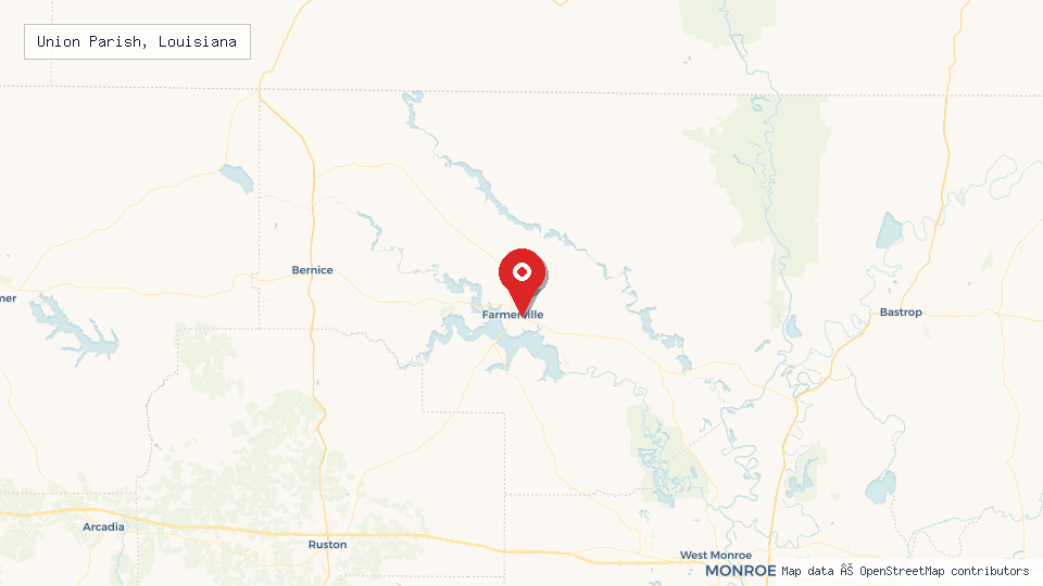 Street map of Union Parish, Louisiana with location pin