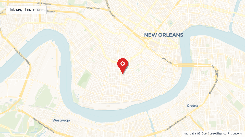 Street map of Uptown, Louisiana with location pin
