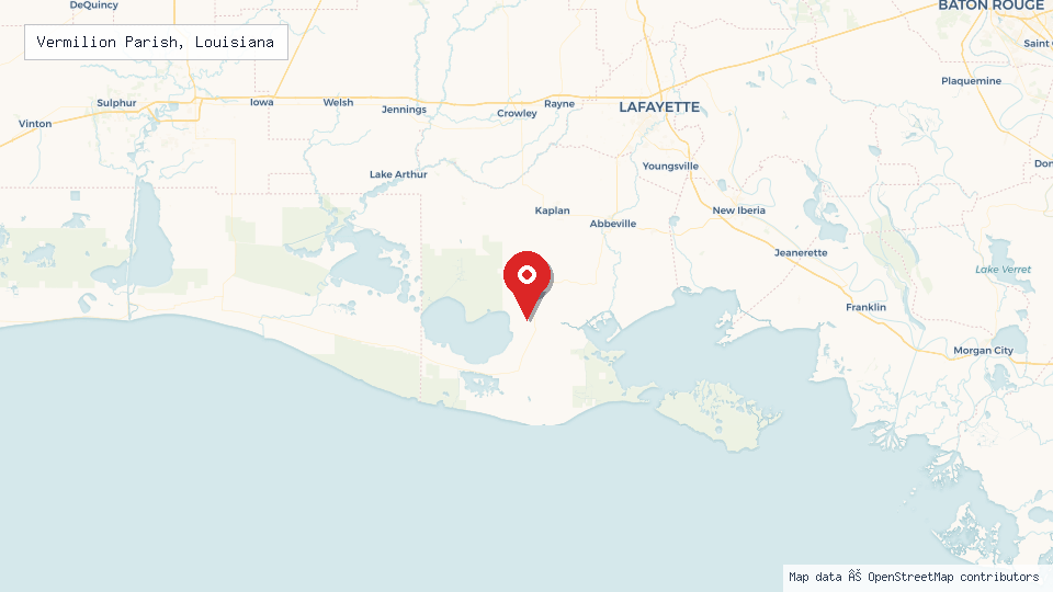 Street map of Vermilion Parish, Louisiana with location pin