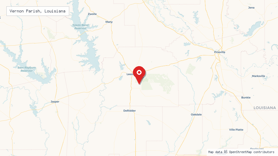 Street map of Vernon Parish, Louisiana with location pin