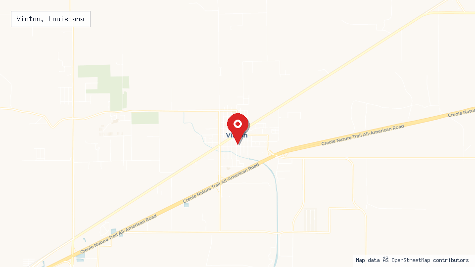 Street map of Vinton, Louisiana with location pin