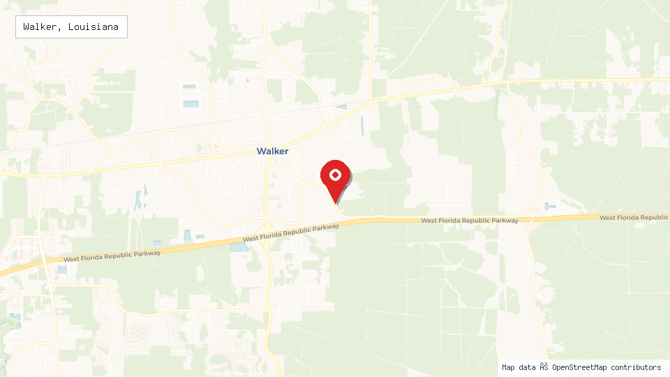 Street map of Walker, Louisiana with location pin