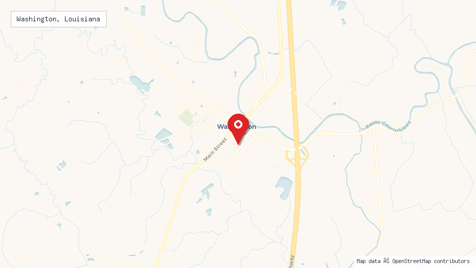 Street map of Washington, Louisiana with location pin