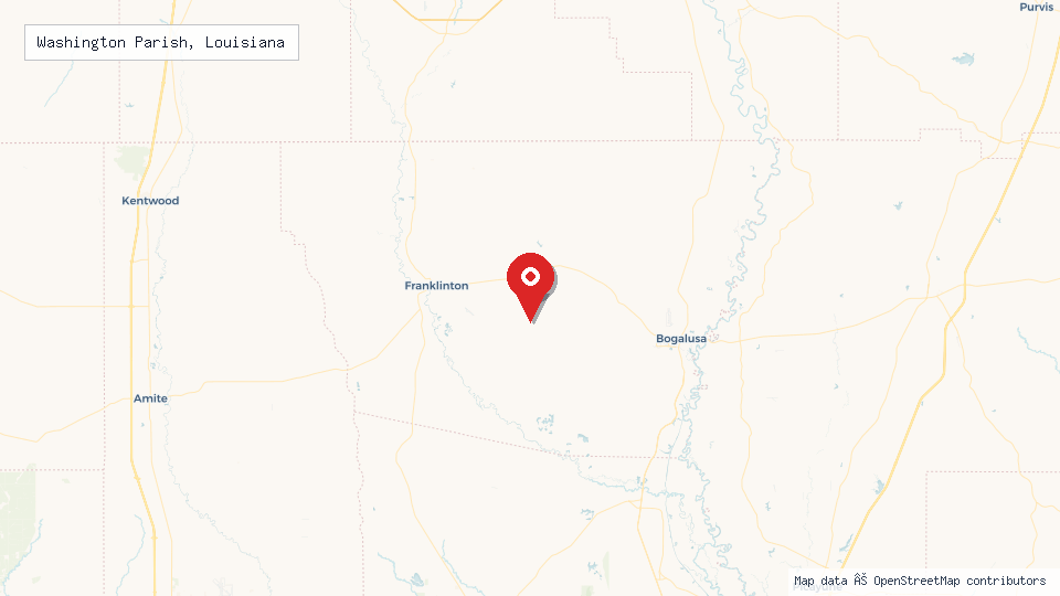 Street map of Washington Parish, Louisiana with location pin