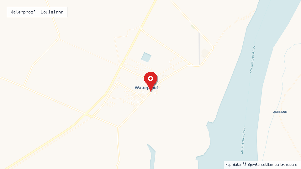 Street map of Waterproof, Louisiana with location pin