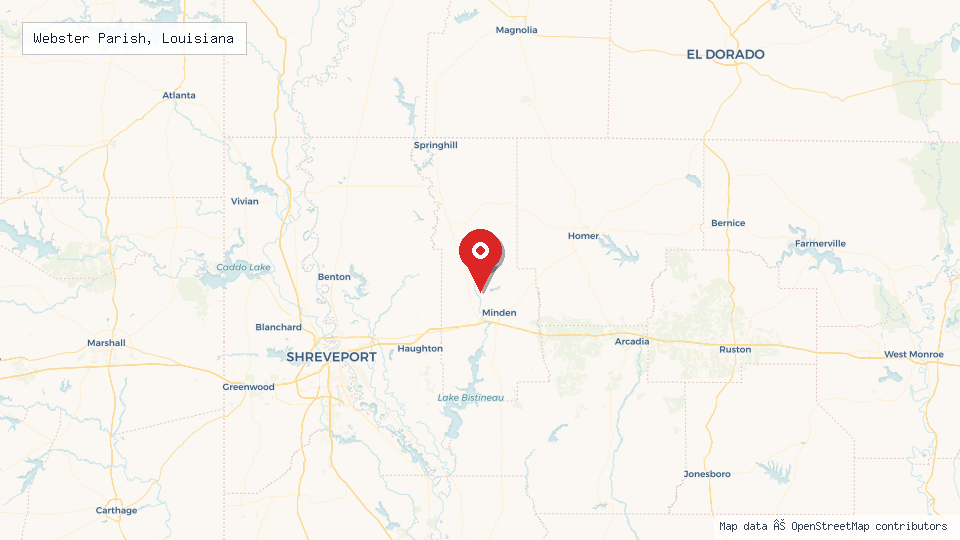 Street map of Webster Parish, Louisiana with location pin
