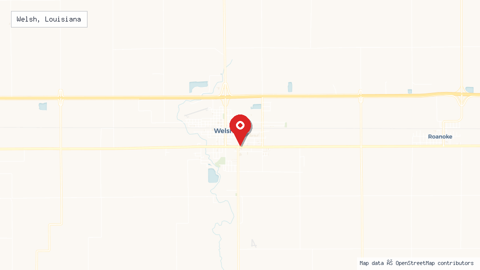 Street map of Welsh, Louisiana with location pin
