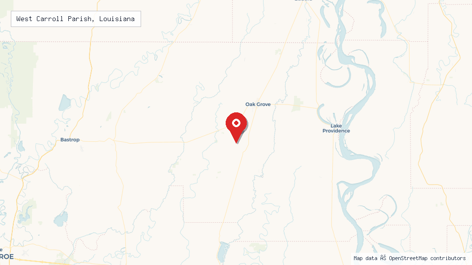 Street map of West Carroll Parish, Louisiana with location pin